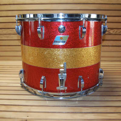 Vintage Ludwig 1970s Maple 15 x 12 Marching Snare Drum - Red/Gold Sparkle image 2