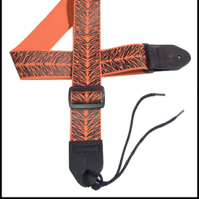 Legacystraps Tiger  2" Cotton Guitar Strap with BlackTiger Stripes on an Orange Strap