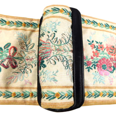 Victorian Floral Jacquard Handmade Guitar Strap in Shades of Cream, Green, and Pink, image 5