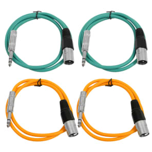 Seismic Audio SATRXL-M2-2GREEN2ORANGE 1/4" TRS Male to XLR Male Patch Cables - 2' (4-Pack)