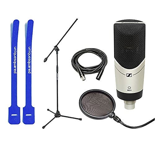 Sennheiser MK4 Cardioid Condenser Mic w Mic Boom Stand Pop Filter Cable Ties