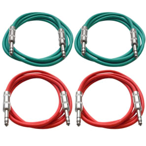 Seismic Audio SATRX-6-2GREEN2RED 1/4" TRS Patch Cables - 6' (4-Pack)