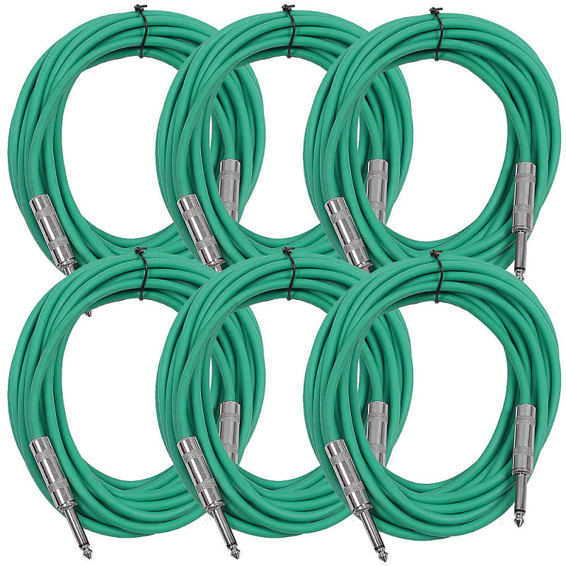 SEISMIC AUDIO New 6 PACK Green 1/4" TS 25' Patch Cables - Guitar - Instrument image 1