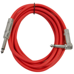 2 Pack - 10' Red Guitar Cable TS 1/4" to Right Angle - Instrument Cord image 2
