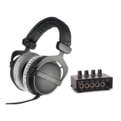 Beyerdynamic DT 770 PRO Headphones (250 Ohm) with Knox Gear Compact 4-Channel Stereo Headphone Amplifier Bundle