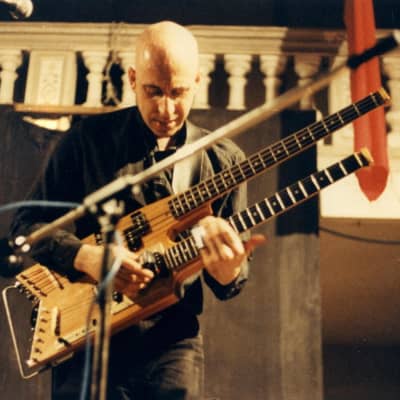 Doug Henderson Custom  Double Neck built for and extensively used by Elliott Sharp Solid Body Electric Guitar (1991), black gig bag case. image 14