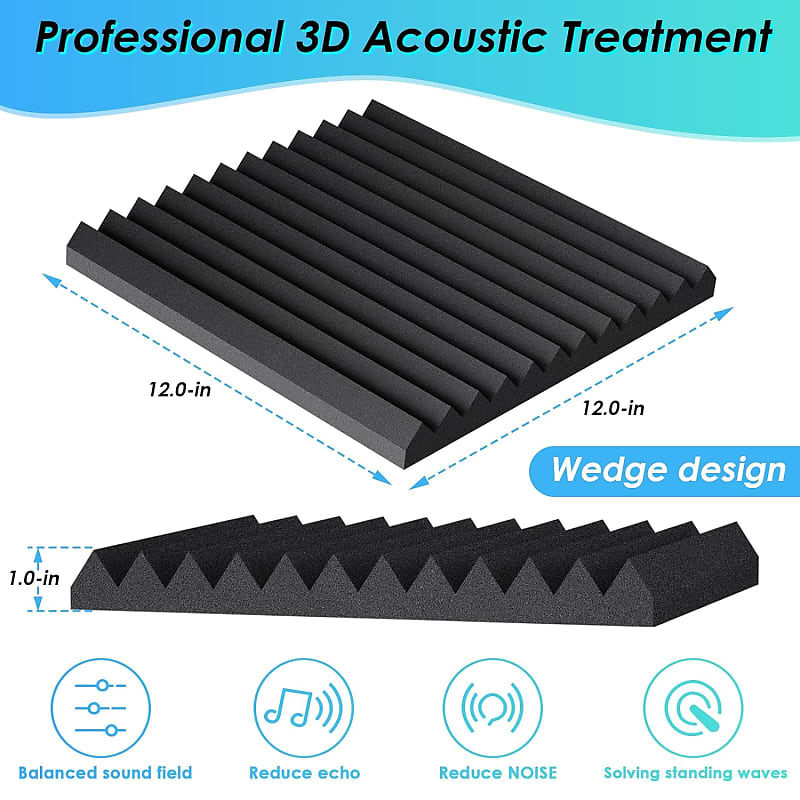 48 Pack Acoustic Panels With Self-Adhesive,1 X 12 X 12 Quick-Recovery  Sound Proof Foam Panels, Acoustic Foam Wedges High Density, Soundproof Wall