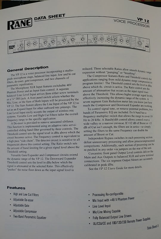 Rane VP-12 Voice Processor with Adapter | Reverb