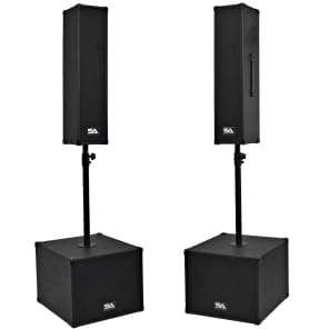 Seismic Audio SA-CPPA2 Powered Compact Portable PA System w/ Dual 4x5" Speakers, 12" Subs, Poles