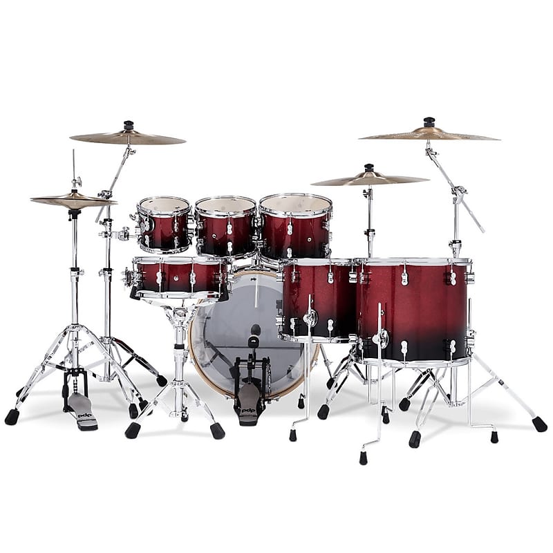 PDP Concept Maple 7-Piece Maple Shell Pack, Red To Black Fade Lacquer