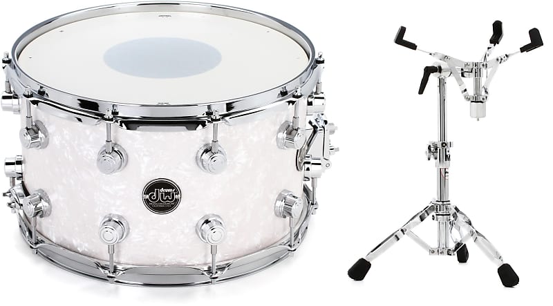 DW Performance Series Snare Drum - 8 x 14 inch - White Marine FinishPly  Bundle with DW DWCP9300AL 9000 Series Air Lift Snare Stand image 1