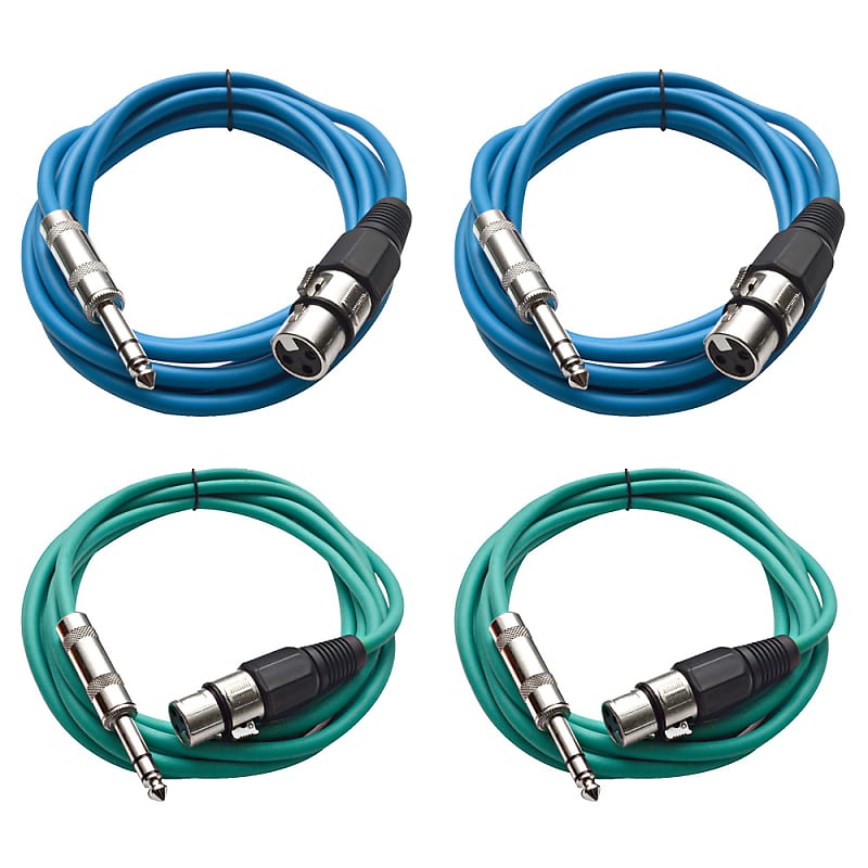 4 Pack of 1/4 Inch to XLR Female Patch Cables 10 Foot Extension Cords Jumper - Blue and Green image 1