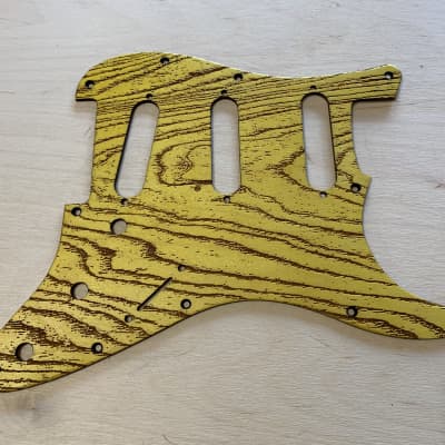 US made satin yellow swamp ash grain laser engraved Baltic birch wood pickguard for Stratocaster image 1