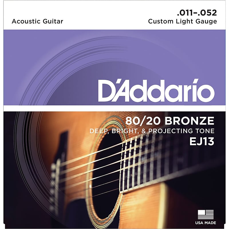 D'Addario EJ13 80/20 Bronze Custom Light Acoustic Guitar Strings (11-52) image 1