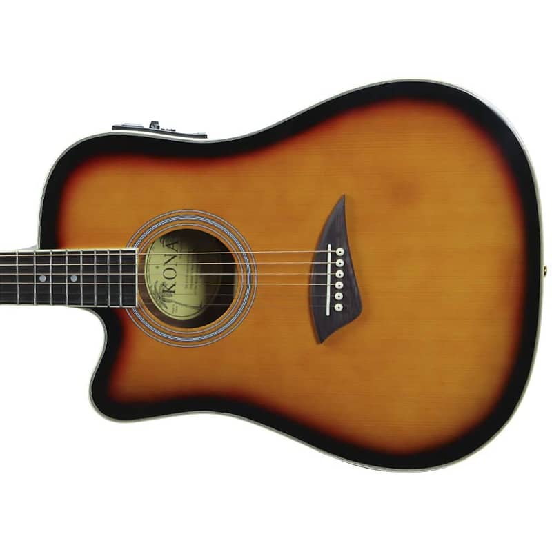 Kona K2LTSB Left Handed Thin Body Acoustic Electric Guitar, Tobacco Sunburst