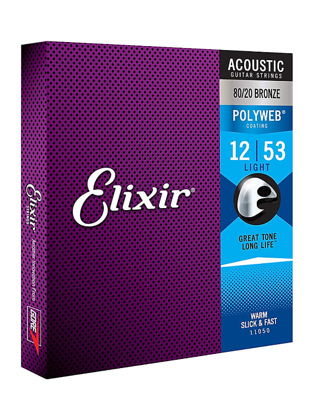 Elixir 11050 Polyweb 80/20 Bronze Acoustic Guitar Strings, Light 12-53 image 1