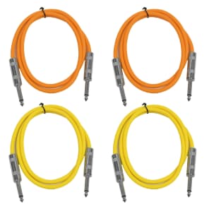 Seismic Audio SASTSX-2-2ORANGE2YELLOW 1/4" TS Male to 1/4" TS Male Patch Cables - 2' (4-Pack)