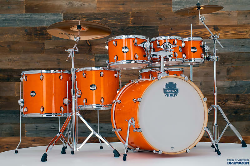 MAPEX MARS MAPLE 7 PIECE DRUM KIT, GLOSSY AMBER, FREE 8