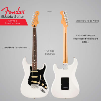 Fender Player II Stratocaster 6-String Right-Handed Electric Guitar with Alder Body and Maple Fingerboard (Polar White) image 3