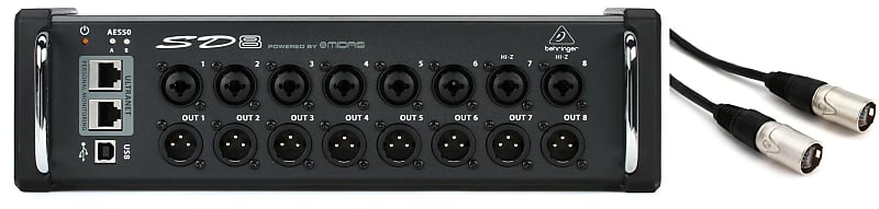Behringer SD8 8-channel Stage Box Bundle with Pro Co C270201-150F Shielded  Cat 5e Ethercon Cable - 150 foot