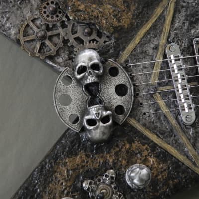 Steampunk Skull B.C. Rich junior V Guitar hand sculpted top handmade skull hardware flying v image 3