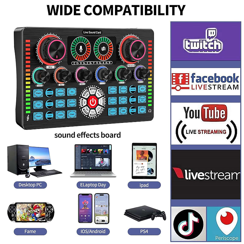 Podcast Equipment Bundle, All-In-One Audio Interface Dj Mixer With