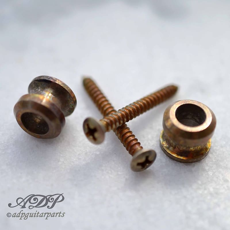 2 Schaller Nickel Aged (Relic) Strap Buttons (Lock base) Reverb