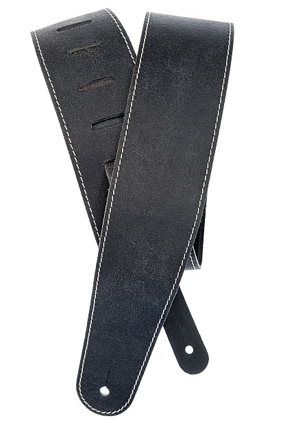 Planet Waves Stonewashed Leather Guitar Strap with Contrast Stitch, Black image 1