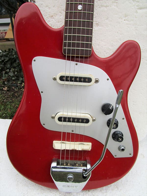邦楽 Kent Kent Guitar, 1960's, Japan, 2 Pickup Fire Engine Red, Fresh