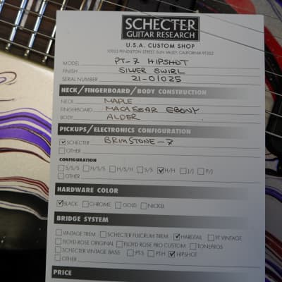 Schecter USA Custom Shop  PT-7  Silver Swirl 7-String w/ Case image 13