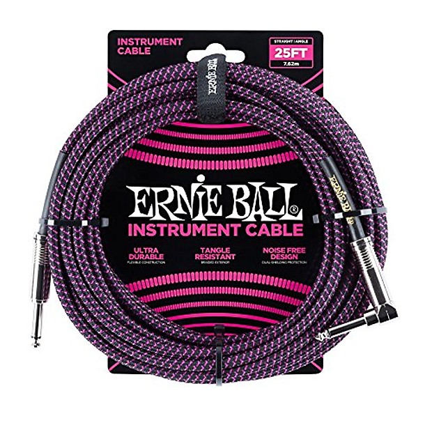 Ernie Ball P06068 1/4" TS Straight to Right-Angle Braided Instrument Cable - 25' image 1