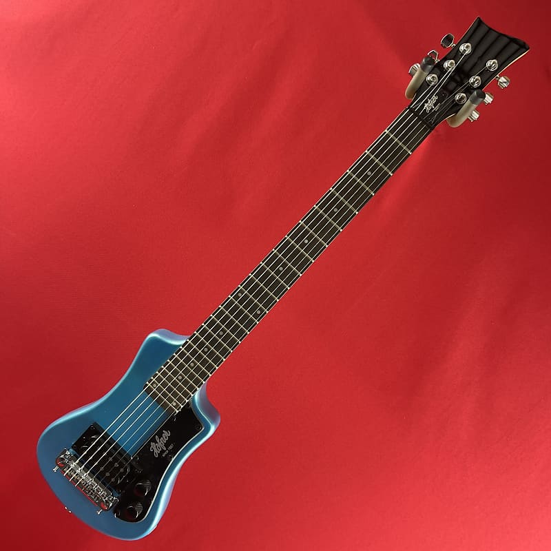 [USED] Hofner HCT-SH-BL-O 6 String Shorty Electric Travel Guitar w/Gig Bag, Blue (See Description) image 1