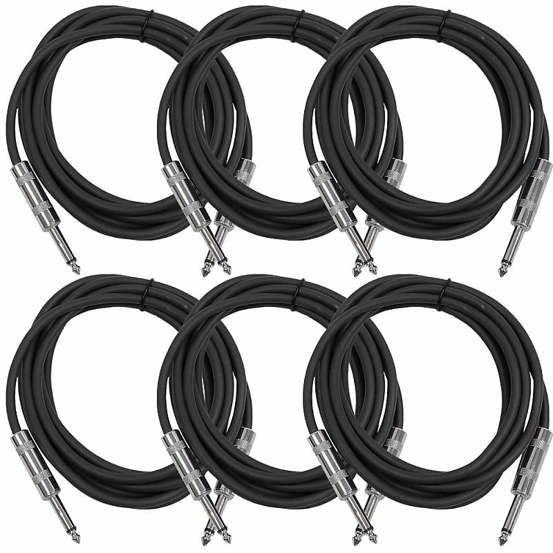 SEISMIC AUDIO New 6 PACK Black 1/4" TS 10' Patch Cables - Guitar - Instrument image 1