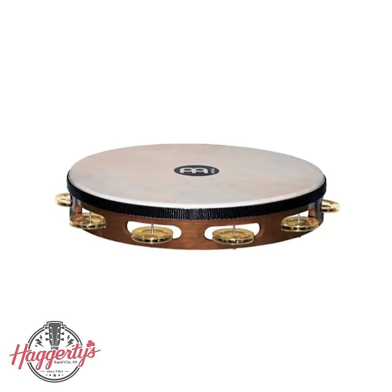 Meinl TAH1B-AB Headed Wood Tambourine Brass Jingles 1 Row African Brown image 1