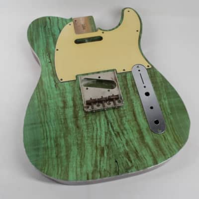 MJT  Lightweight Bound Spalted Maple Tele Body 2022 Trans Green Top Natural Back image 1
