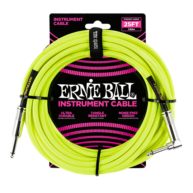 Ernie Ball P06057 1/4" TS Straight to Right-Angle Braided Instrument Cable - 25' image 1