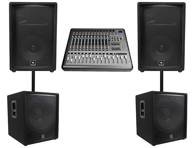 (2) JBL JRX212 1000w 12" DJ P/A Speakers+(2) 18" 1400w Subwoofers+Powered Mixer image 1