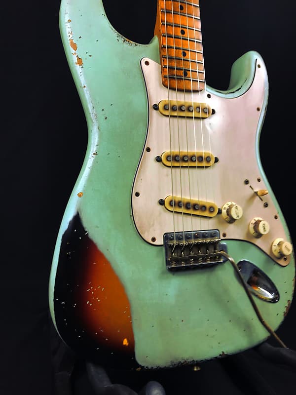 Custom/Hybrid Stratocaster, Heavy Relic, Surf Green over 3-Tone Sunburst image 1