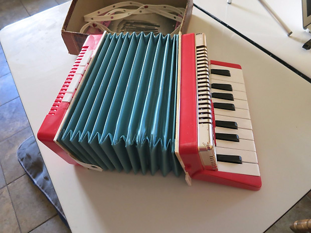 Emenee Toy Golden Piano Accordion w case strap and book vintage Reverb