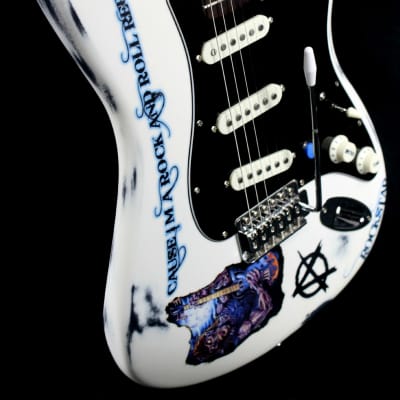 Custom Painted and Upgraded Fender Squier Bullet Strat Series - Aged and Worn with Custom Graphics image 2