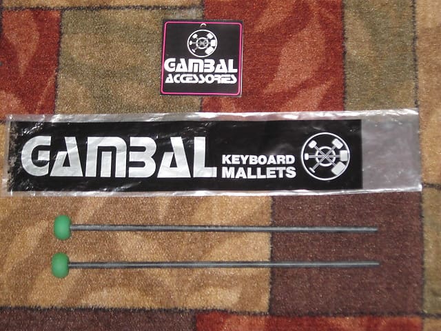 new old stock Gambal GPXR1 (UG13GPXR1) Glockenspiel, Bells, Xylophone Percussive Keyboard MALLETS, 1 and 1/4 inch Green Hard Acrylic Flat Ball Heads with Black Synthetic Shafts, with original packaging - from 1990s - early 2000s image 1