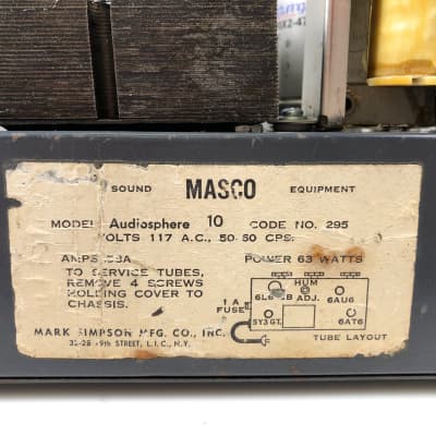 Vintage 1959 Masco Audiosphere A-10 Tube Amplifier image 12
