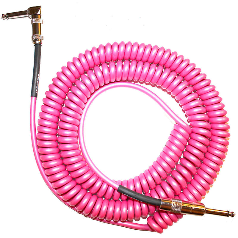Lava Cable Retro Coil Instrument Cable – Silent Plug - Hot Pink Right Angle to Straight image 1