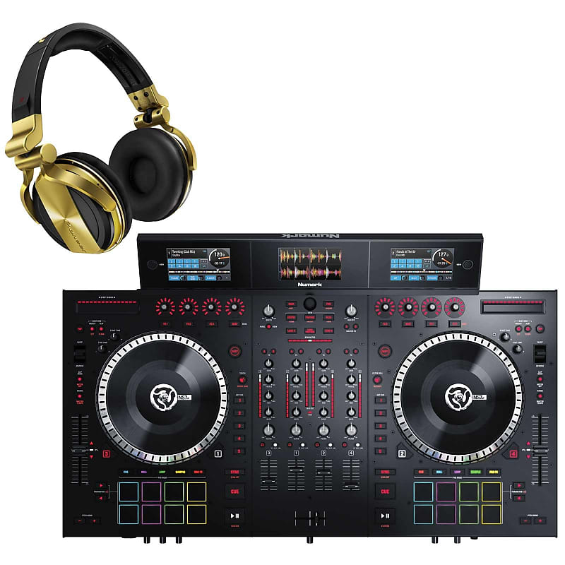 Numark NS7III 4-Channel Motorized DJ Controller & Mixer with Pioneer HDJ-1500-N DJ Headphones in Gold Package image 1
