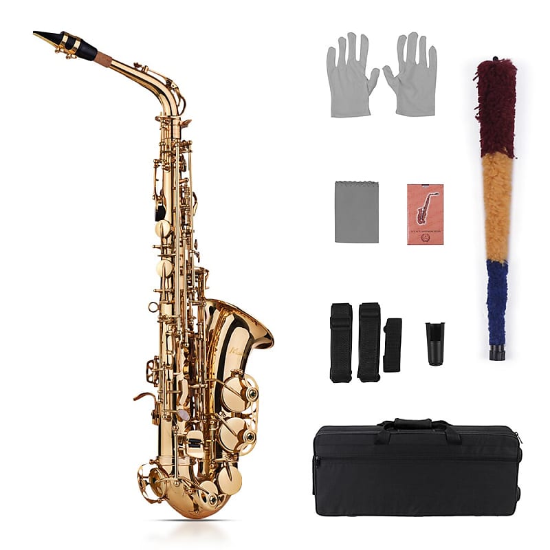 Eb Alto Saxophone Sax Brass Lacquered Gold 802 Key Type with Padded Case Gig Bag & Accessories image 1