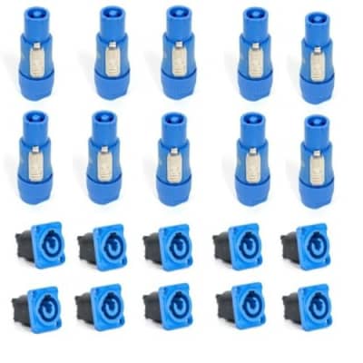 10 Powercon Male A Blue Connectors & 10 Panel Mount AC PowerCon Set by Seetronic image 1