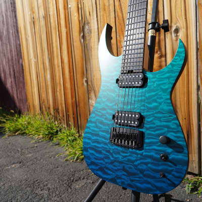 Schecter USA CUSTOM SHOP Keith Merrow KM-7 Hybrid  - Blue Green Fade 7-String Electric Guitar w/ Black Tolex Merrow Case (2023) image 4