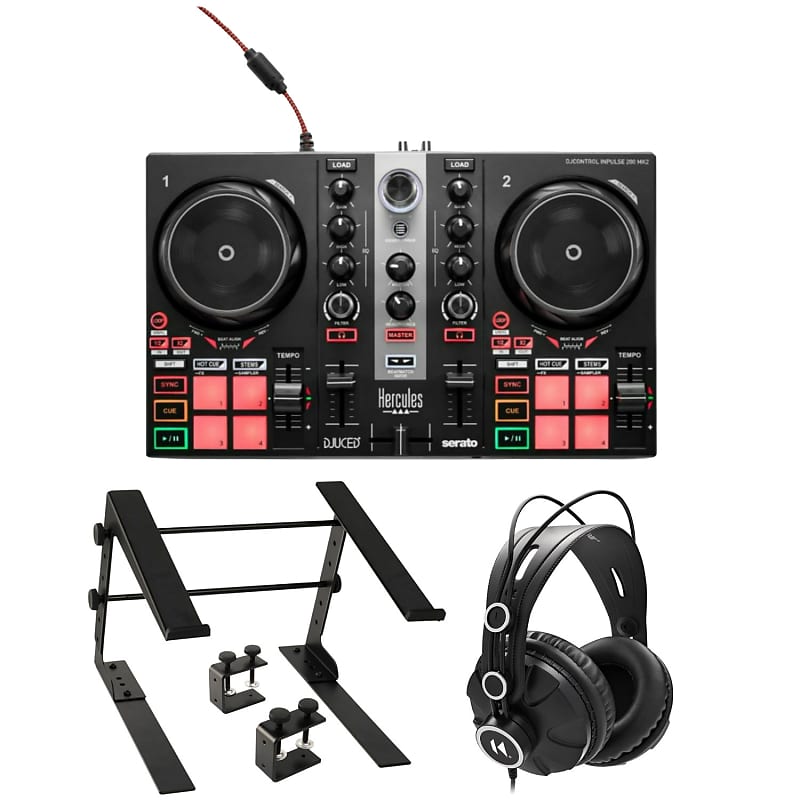 Hercules DJ Control Inpulse 200 MK2 2-Channel DJ Controller for Serato DJ Lite with Headphones and Laptop Stand