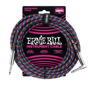 Ernie Ball P06063 1/4" TS Straight to Right-Angle Braided Instrument Cable - 25'