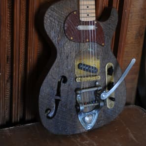Postal Handmade Crossroads Barnwood Guitar Old Pine Body F Hole Vintage Vibrato Fender US Pickups image 1